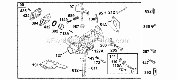 Carburetor Group Diagram and Parts List for  Briggs and Stratton Engine